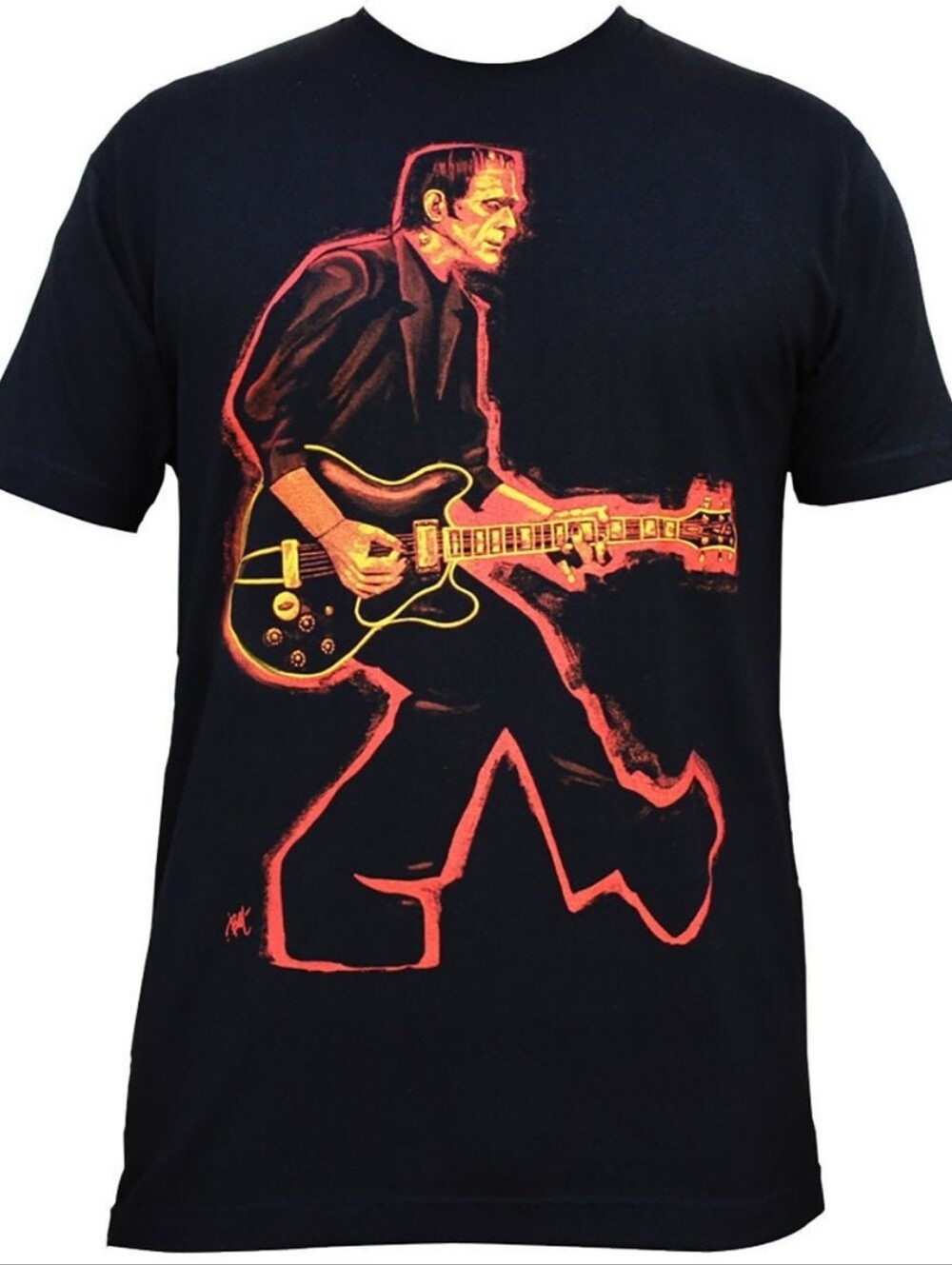 Lowbrow Art Company Black Graphic Frankenstein Guitarist T-Shirt Halloween